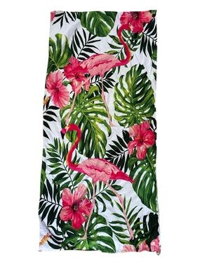 Tropical Flamingo Beach Towel with attached drawstring backpack- Pink & Green